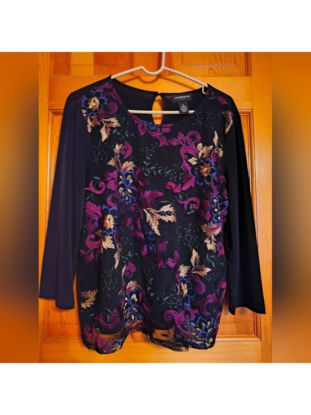 Liz Claiborne Embroidered Black Floral Lace Top